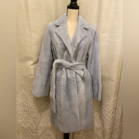 Yves Salomon belted blue shearling fur coat - Picture 1 of 12